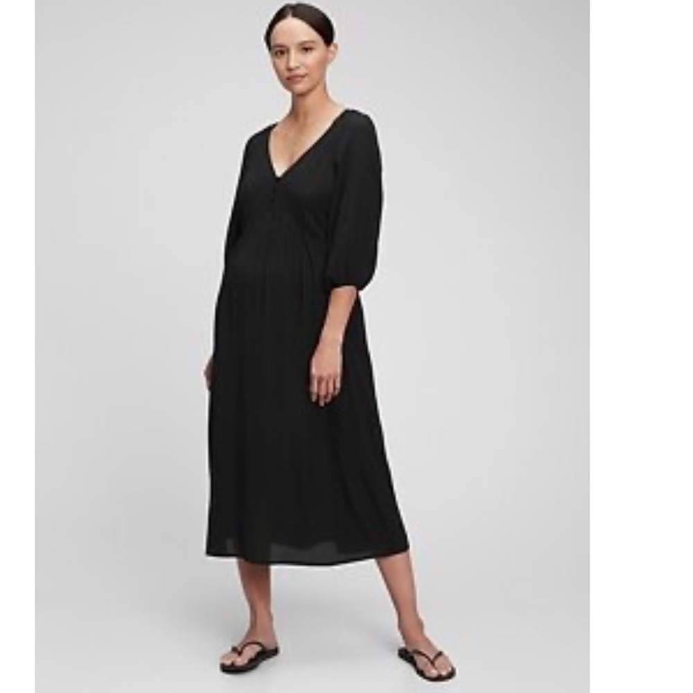 Gap Maternity Black Midi 3/4 Sleeve Dress XL NWOT